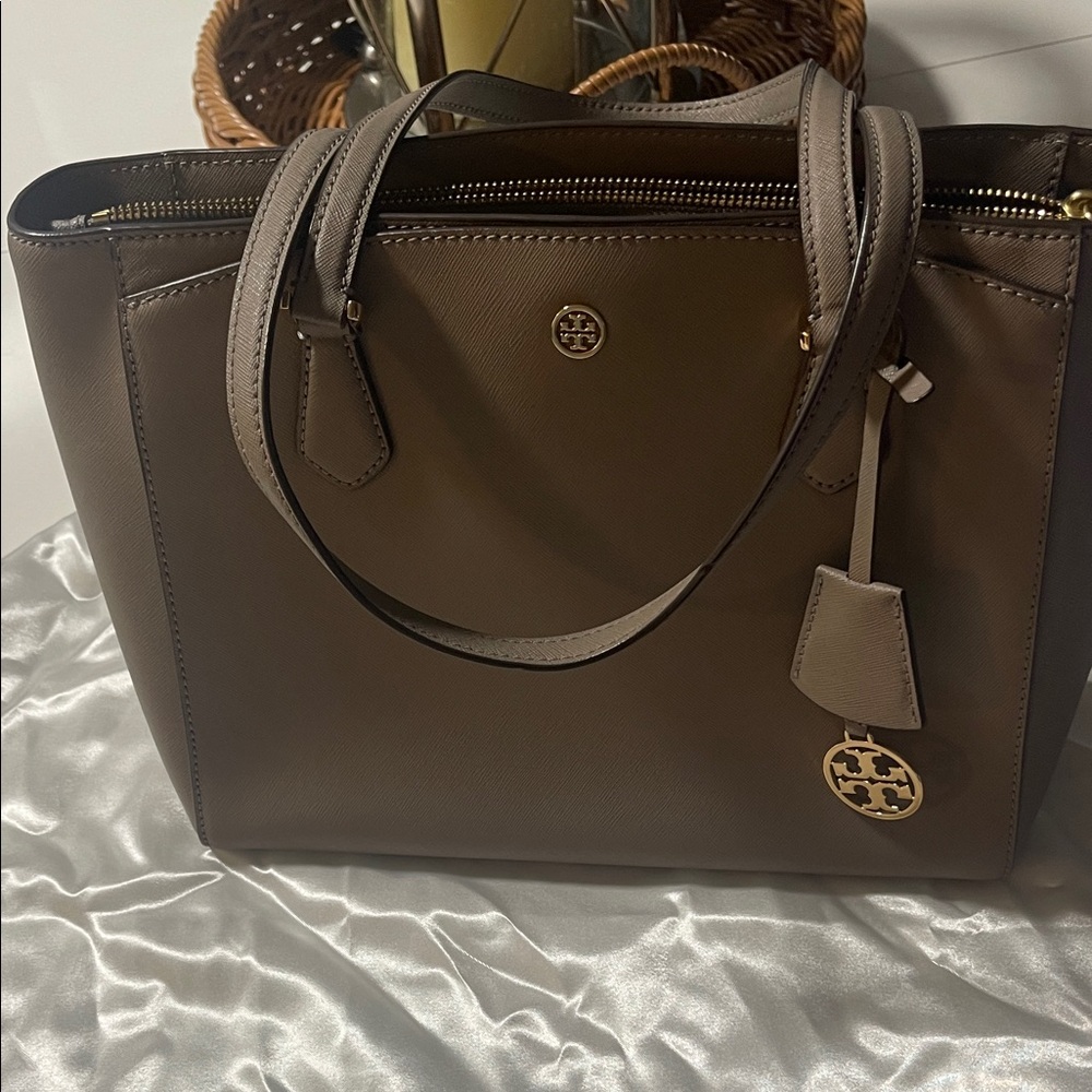 Tory Burch Taupe Leather Tote